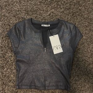Zara Women's Shimmering Silver Crop Top